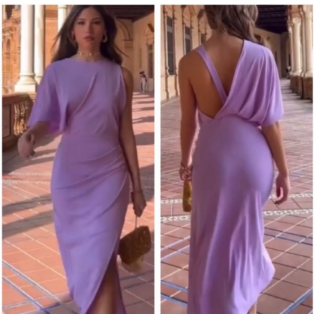 Zara Purple Asymmetrical Sheath Dress with Dolman Sleeve